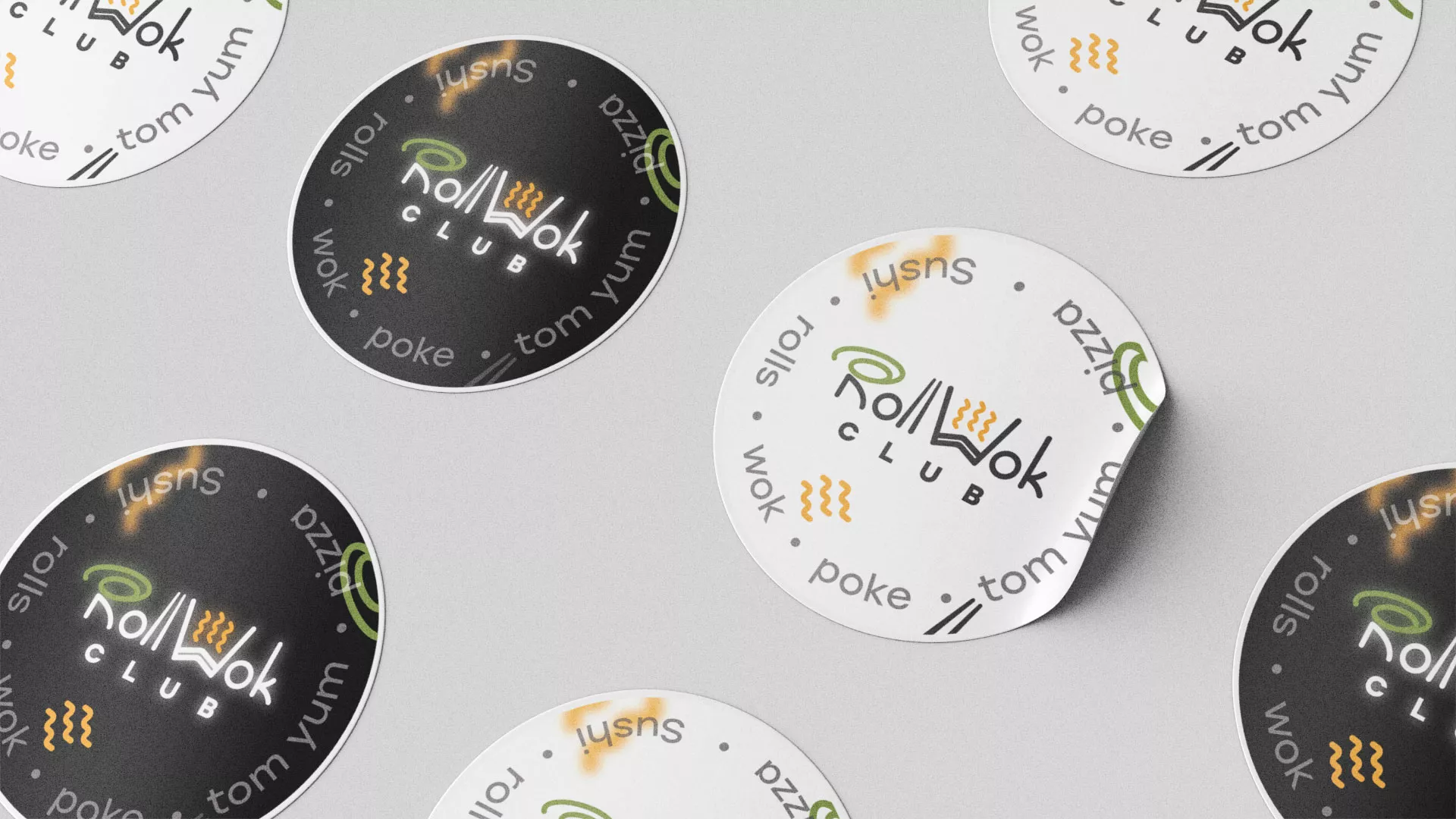 Разработка наклеек для суши-бара «Roll Wok Club» в Бийске